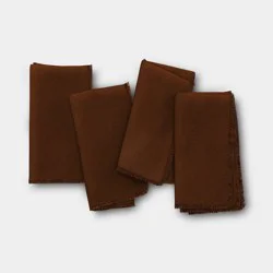4pk Linen Blend with Frayed Edges Napkins Chocolate Brown - Threshold™