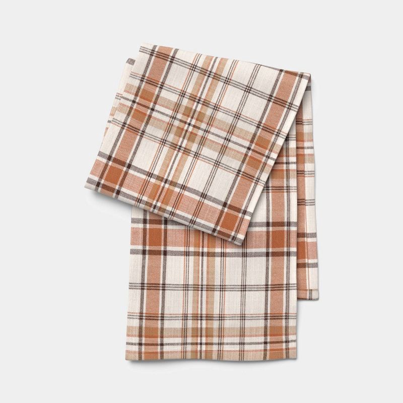 slide 1 of 3, 72"x14" Plaid Table Runner Tan - Threshold™, 1 ct