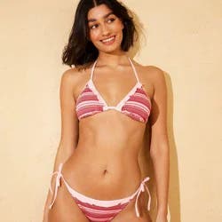 Demetra Dias with Wild Fable Women's Textured Stripe Medium Coverage Bikini Top - Berry XL