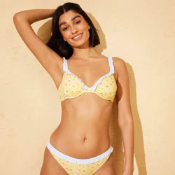Demetra Dias with Wild Fable Women's Floral Print and Gingham Ruffle Underwire Bikini Top - Yellow L