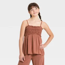 Girls' Babydoll Sweater Trim Tank Top - art class™ Brown M