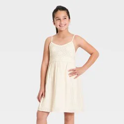Girls' Babydoll Sweater Trim Dress - art class™ Off-White M