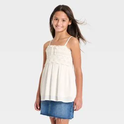 Girls' Babydoll Sweater Trim Tank Top - art class™ Off-White M