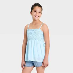 Girls' Babydoll Sweater Trim Tank Top - art class™ Blue S