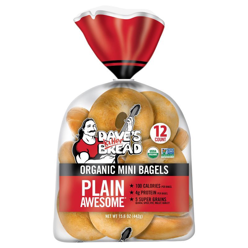 slide 1 of 16, Dave's Killer Bread Plain Awesome Organic Mini Bagels - 15.6oz/12ct, 15.6 oz; 12 ct