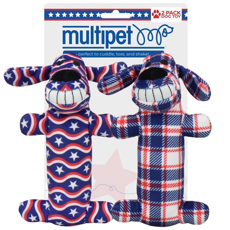 slide 1 of 8, Multipet Loofa Americana Stars Stripes and Plaid Interactive Plush Dog Toy, 1 ct