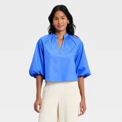 Women's Balloon Sleeve Blouse - A New Day™ Blue XL