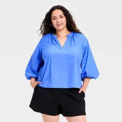 Women's Balloon Sleeve Blouse - A New Day™ Blue XXL