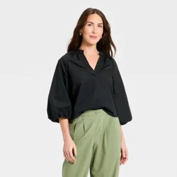 Women's Balloon Sleeve Blouse - A New Day™ Black M
