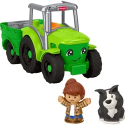 Fisher-Price Little People Push & Play Tractor, Musical Toy Farm Vehicle & 2 Figures for Toddlers