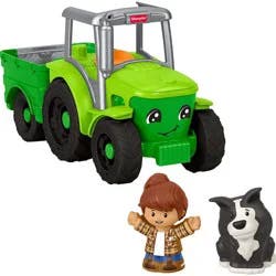 Fisher-Price Little People Push & Play Tractor, Musical Toy Farm Vehicle & 2 Figures for Toddlers