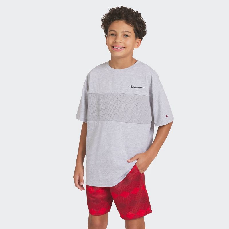 slide 1 of 4, Champion Boys' Oversized Mesh Panel T-Shirt - Heathered Gray L, 1 ct