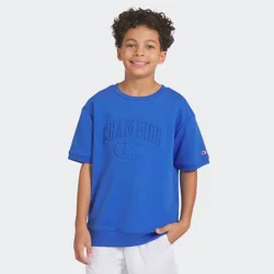 Champion Boys' Oversized Logo French Terry Crewneck Shirt - Blue L