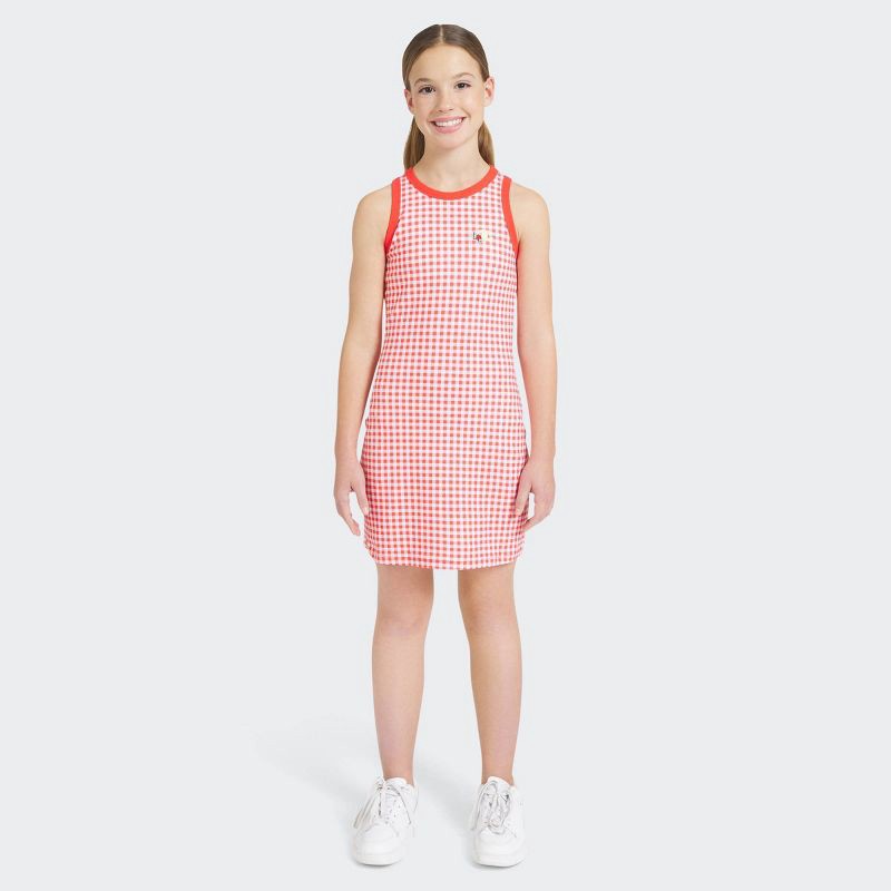 slide 1 of 4, Champion Girls' High Neck Ribbed Gingham Tank Dress - Red M, 1 ct