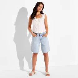 Women's Button-Front Lace Trim Tank Top - Wild Fable™ White XXS