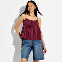 Women's Trapeze Ruffle Babydoll Cami - Wild Fable™ Dark Red Striped M