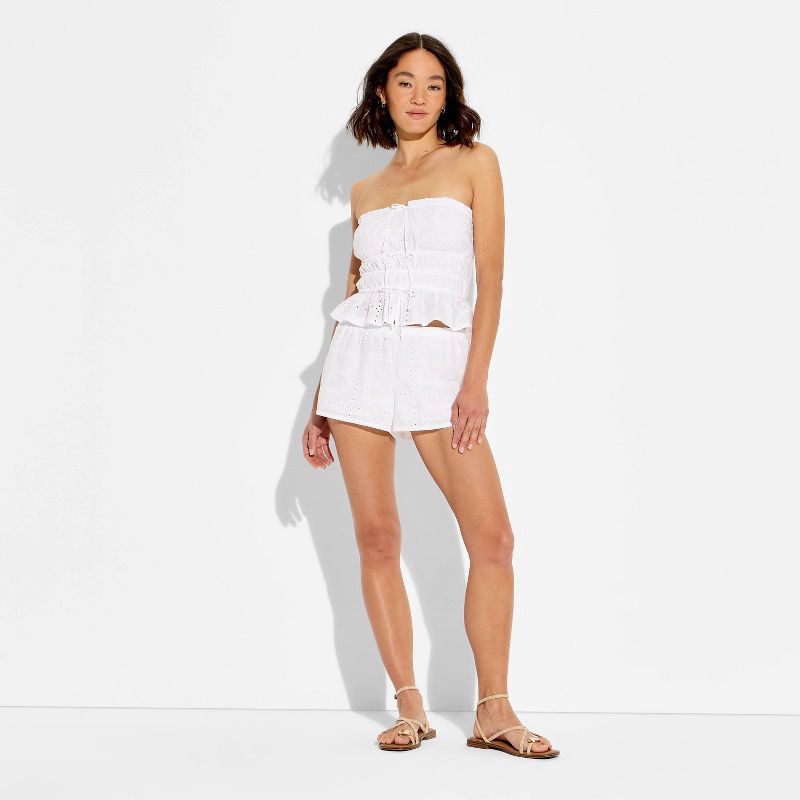 slide 1 of 3, Women's Mid-Rise Ruffle Edge Shorts - Wild Fable™ White M, 1 ct