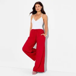 Women's Low-Rise Baggy Leg Linen Pull-On Pants - Wild Fable™ Red S