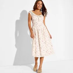 Women's Button-Front Lace Midi Dress - Wild Fable™ Off-White Floral XS