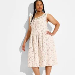 Women's Button-Front Lace Midi Dress - Wild Fable™ Off-White Floral XXL