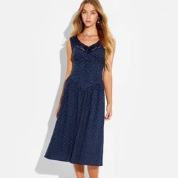 Women's Button-Front Lace Midi Dress - Wild Fable™ Navy Blue Polka Dots XL