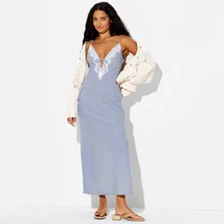 Women's Lace Trim Maxi Empire Waist Dress - Wild Fable™ Blue Striped L