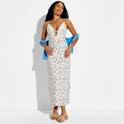 Women's Lace Trim Maxi Empire Waist Dress - Wild Fable™ Cream Floral XXS