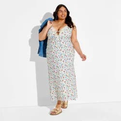 Women's Lace Trim Maxi Empire Waist Dress - Wild Fable™ Cream Floral XXL