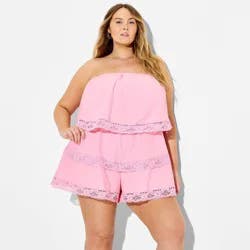 Women's Pull-On Lace Trim Tube Romper - Wild Fable™ Pink XXL