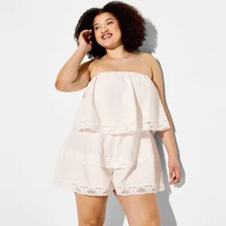 Women's Pull-On Lace Trim Tube Romper - Wild Fable™ Cream XXL