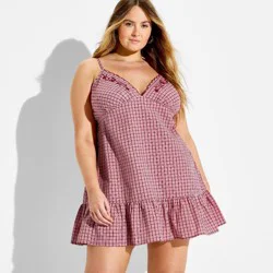 Women's Mini Scallop Cup A-Line Dress - Wild Fable™ Red Check XXL