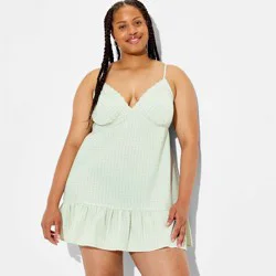 Women's Mini Scallop Cup A-Line Dress - Wild Fable™ Green Check XXL