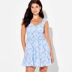 Women's Smocked Flutter Sleeve Mini Dress - Wild Fable™ Blue Floral XS