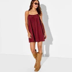 Women's Mini Trapeze Ruffle Edge A-Line Dress - Wild Fable™ Dark Red Striped L