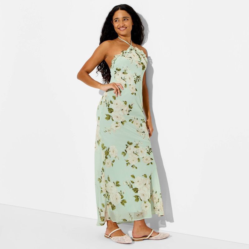 slide 1 of 3, Women's Ruffle Maxi Empire Waist Dress - Wild Fable™ Green Floral S, 1 ct