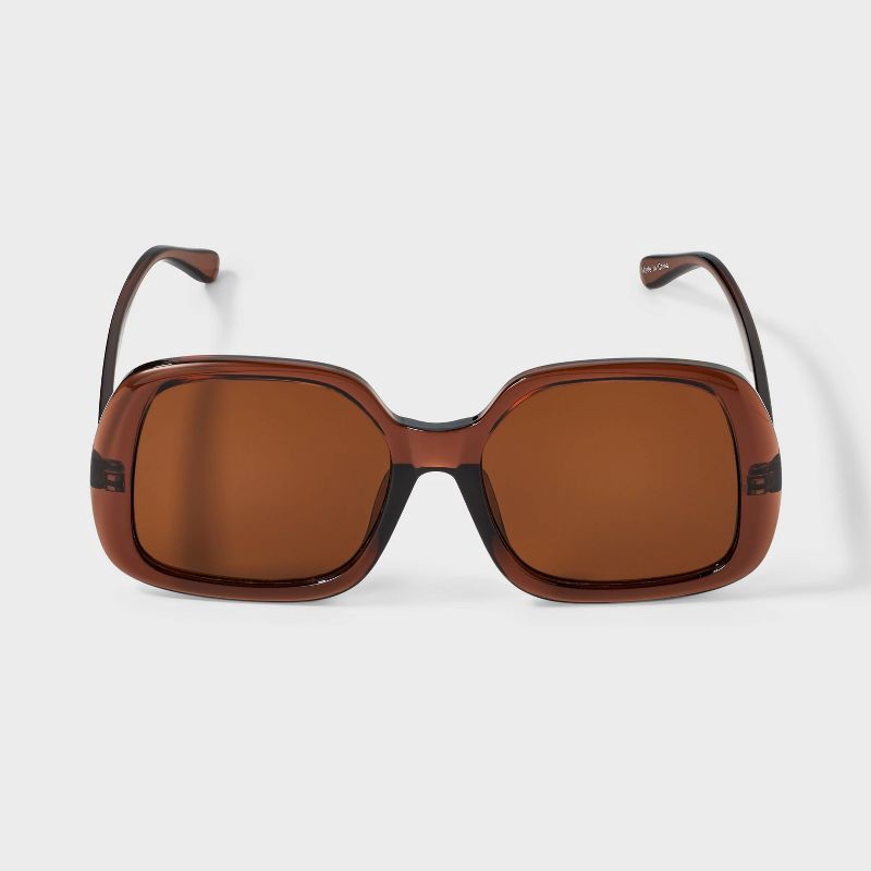 slide 1 of 2, Plastic Oversized Square Sunglasses - A New Day™ Brown, 1 ct
