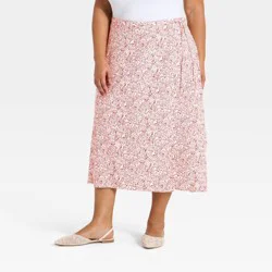 Women's Linen Midi Wrap Skirt - A New Day™ Red XXL