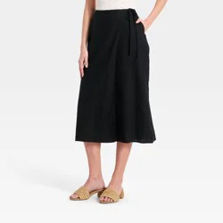 Women's Linen Midi Wrap Skirt - A New Day™ Black XS