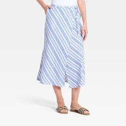 Women's Linen Midi Wrap Skirt - A New Day™ Blue L
