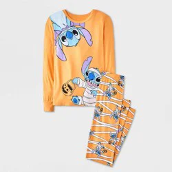 Girls' 2pc Halloween Lilo & Stitch Tight Fit Long Sleeve Pajama Set - Orange 6