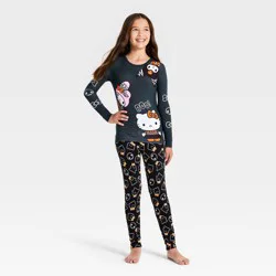 Girls' 2pc Halloween Hello Kitty Tight Fit Long Sleeve Pajama Set - Black 10