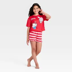 Girls' 2pc Hello Kitty and Friends T-Shirt and Shorts Pajama Set - Red M