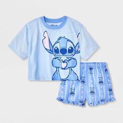 Lilo & Stitch Girls' 2pc Lilo & Stich T-Shirt and Shorts Pajama Set - Blue M
