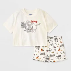 Girls' 2pc Lady and the Tramp T-Shirt and Shorts Pajama Set - White L