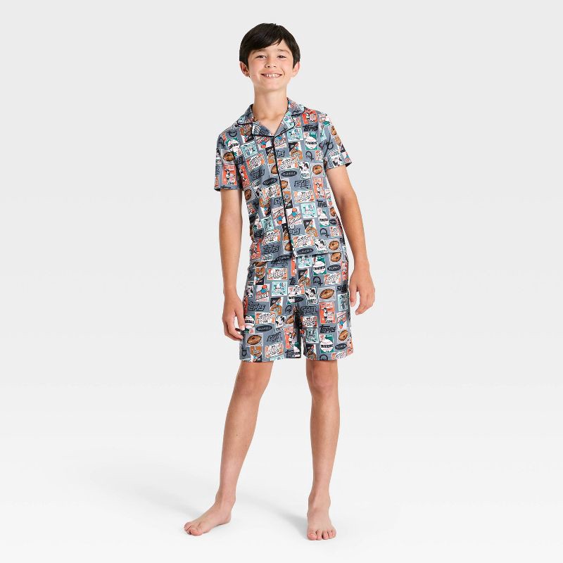 slide 1 of 4, Boys' 2pc Topps Button-Down Pajama Set - Gray S, 2 ct