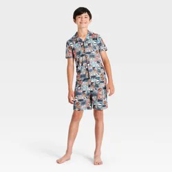Boys' 2pc Topps Button-Down Pajama Set - Gray M