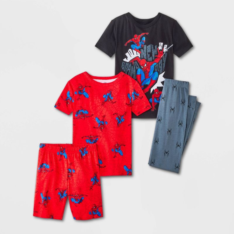 slide 1 of 4, Boys' 4pc Spider-Man T-Shirt and Pants and T-Shirt and Shorts Pajama Set - Red 6, 4 ct
