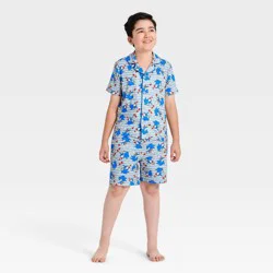 Boys' 2pc Sonic the Hedgehog Button-Down Pajama Set - Gray S