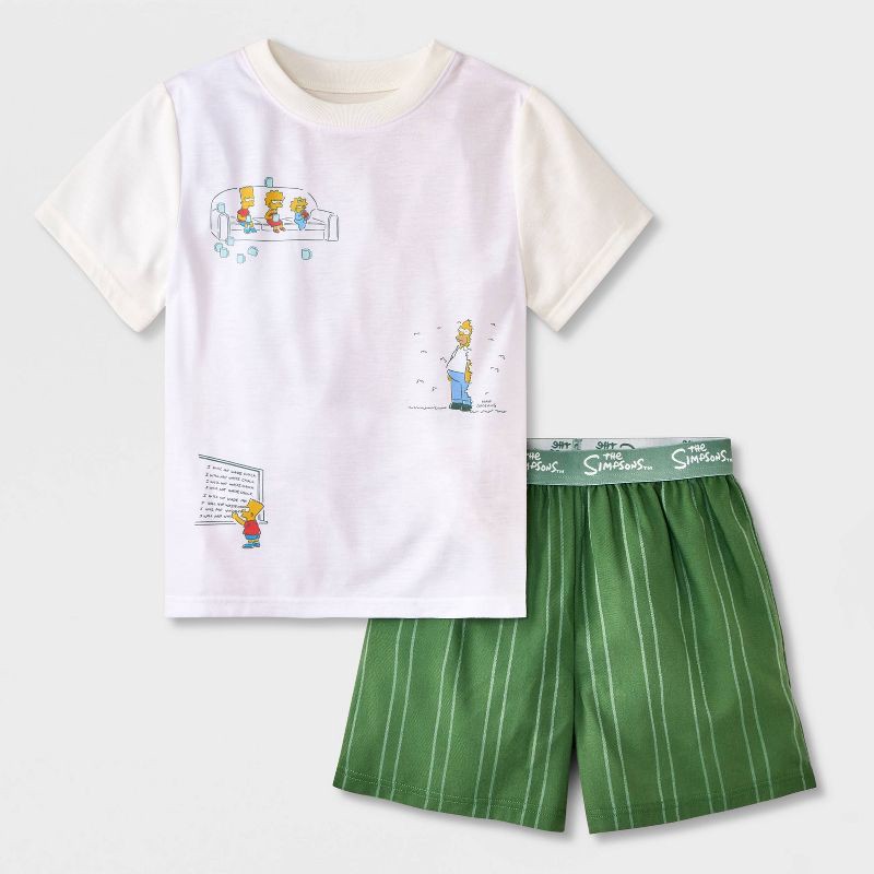 slide 1 of 4, Boys' 2pc The Simpsons T-Shirt and Shorts Pajama Set - Green L, 2 ct
