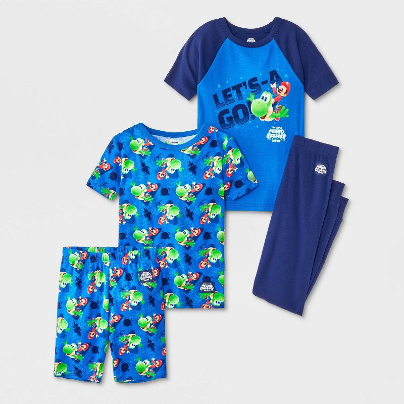 slide 1 of 4, Boys' 4pc Super Mario Galaxy T-Shirt and Shorts Pajama Set - Blue 8, 4 ct